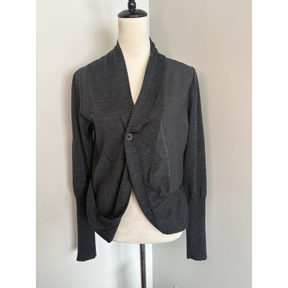 Crea Concept Gray Asymmetric Sweater Jacket Cardigan Merino Wool Size 40, US 8